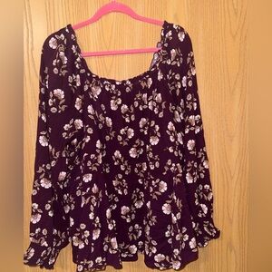 Floral Smocked Peasant Blouse - Purple
